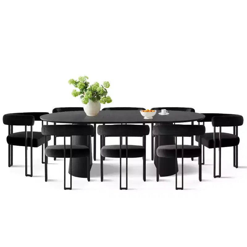 Set tavolo da pranzo allungabile da 47-83" per 8 persone, tavolo nero e 8 poltrone in velluto con eleganti gambe in metallo, ideale per riunioni