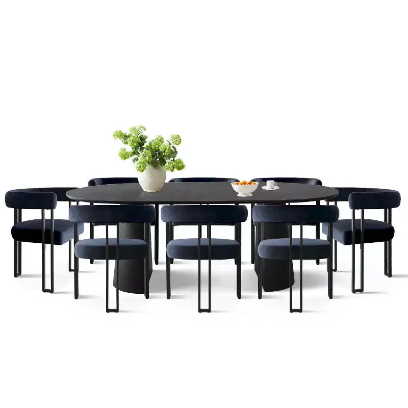 Set tavolo da pranzo allungabile da 47-83" per 8 persone, tavolo nero e 8 poltrone in velluto con eleganti gambe in metallo, ideale per riunioni