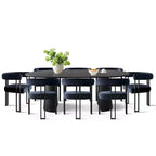 Set tavolo da pranzo allungabile da 47-83" per 8 persone, tavolo nero e 8 poltrone in velluto con eleganti gambe in metallo, ideale per riunioni