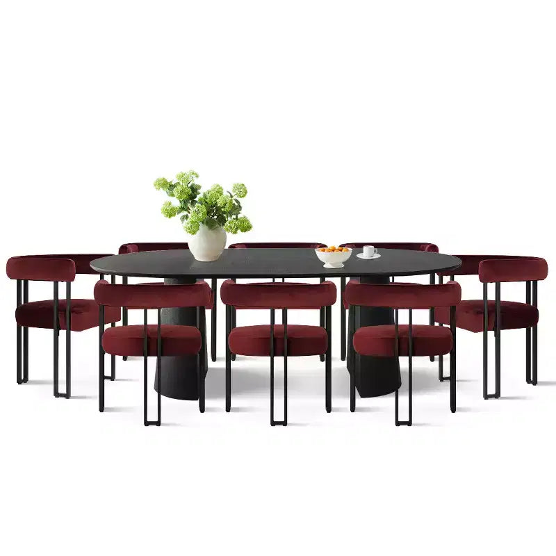 Set tavolo da pranzo allungabile da 47-83" per 8 persone, tavolo nero e 8 poltrone in velluto con eleganti gambe in metallo, ideale per riunioni