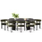 Set tavolo da pranzo allungabile da 47-83" per 8 persone, tavolo nero e 8 poltrone in velluto con eleganti gambe in metallo, ideale per riunioni