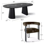 Set tavolo da pranzo allungabile da 47-83" per 8 persone, tavolo nero e 8 poltrone in velluto con eleganti gambe in metallo, ideale per riunioni