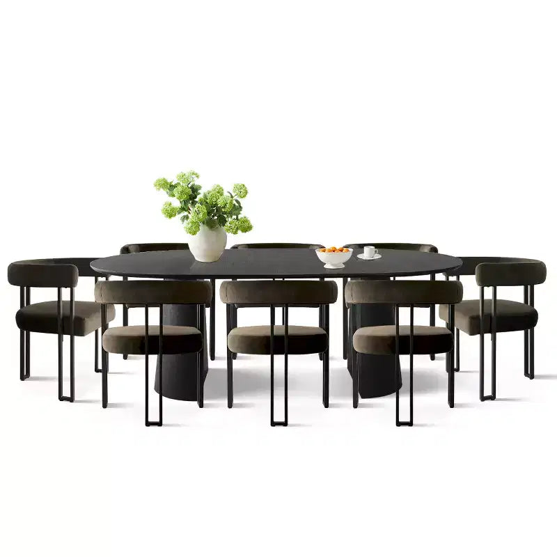 Set tavolo da pranzo allungabile da 47-83" per 8 persone, tavolo nero e 8 poltrone in velluto con eleganti gambe in metallo, ideale per riunioni