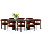 Set tavolo da pranzo allungabile da 47-83" per 8 persone, tavolo nero e 8 poltrone in velluto con eleganti gambe in metallo, ideale per riunioni