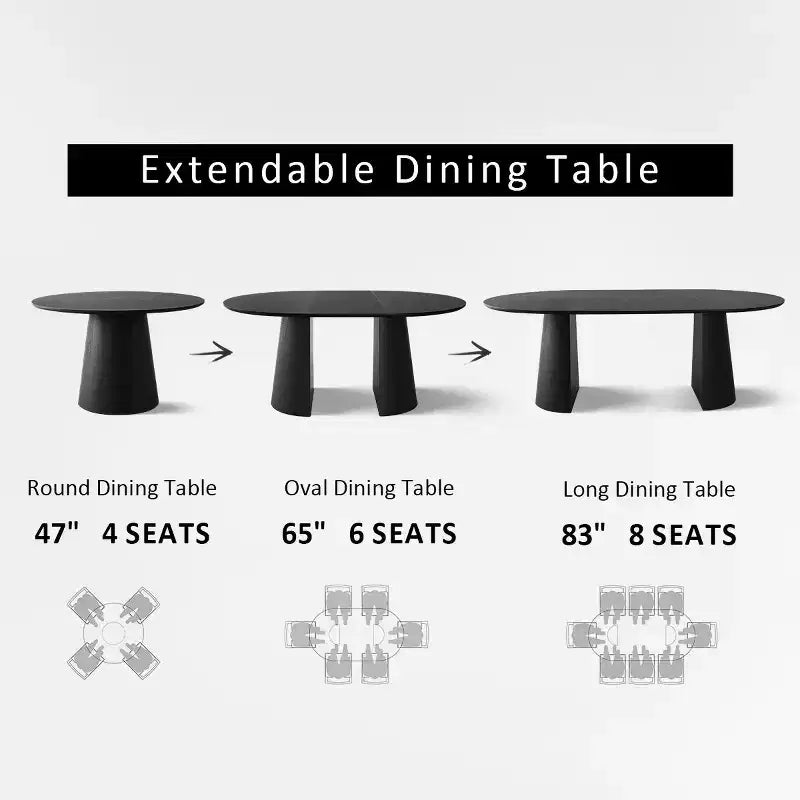 Set tavolo da pranzo allungabile da 47-83" per 8 persone, tavolo nero e 8 poltrone in velluto con eleganti gambe in metallo, ideale per riunioni