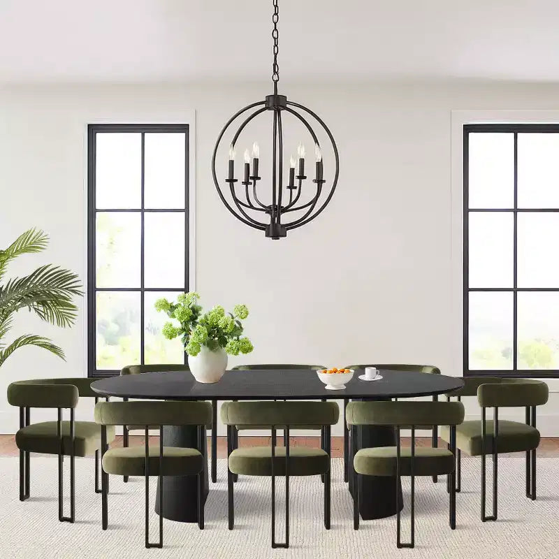 Set tavolo da pranzo allungabile da 47-83" per 8 persone, tavolo nero e 8 poltrone in velluto con eleganti gambe in metallo, ideale per riunioni