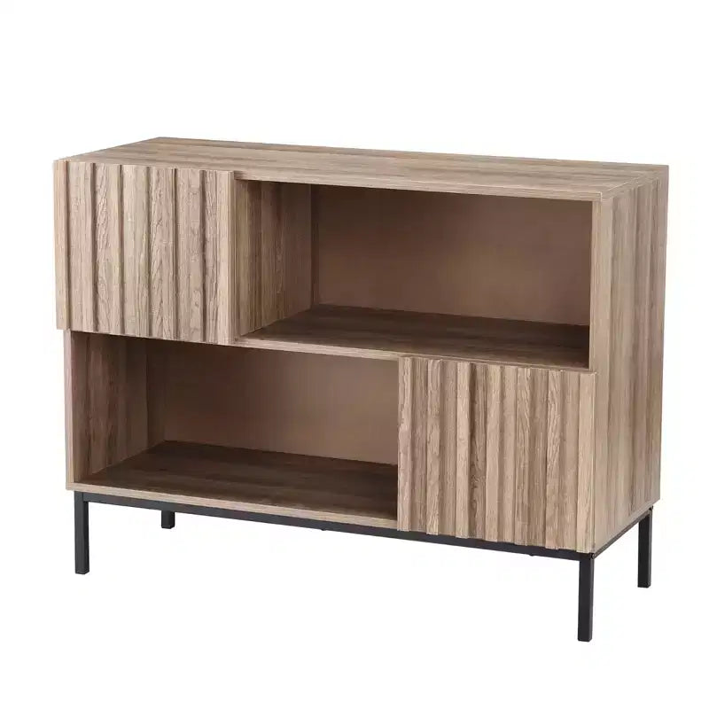 Tavolo da Ingresso, Consolle Rustica in Legno con Ripiani e Gambe in Metallo, Credenza Contenitore per Soggiorno Sala da Pranzo