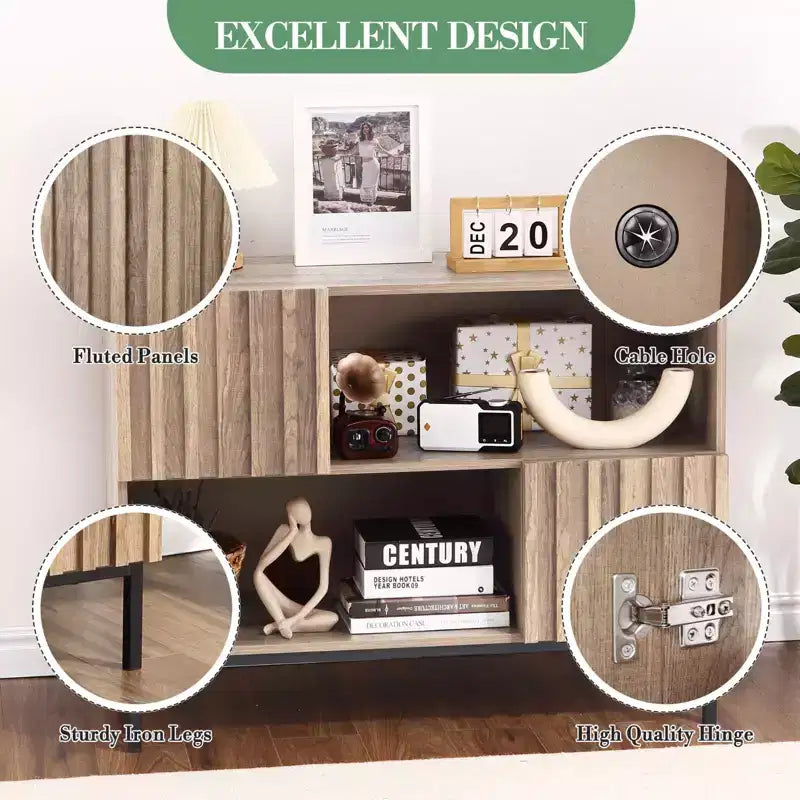 Tavolo da Ingresso, Consolle Rustica in Legno con Ripiani e Gambe in Metallo, Credenza Contenitore per Soggiorno Sala da Pranzo