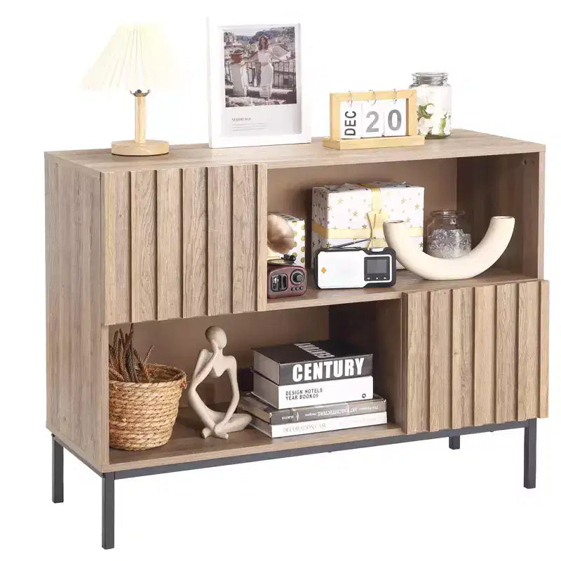Tavolo da Ingresso, Consolle Rustica in Legno con Ripiani e Gambe in Metallo, Credenza Contenitore per Soggiorno Sala da Pranzo