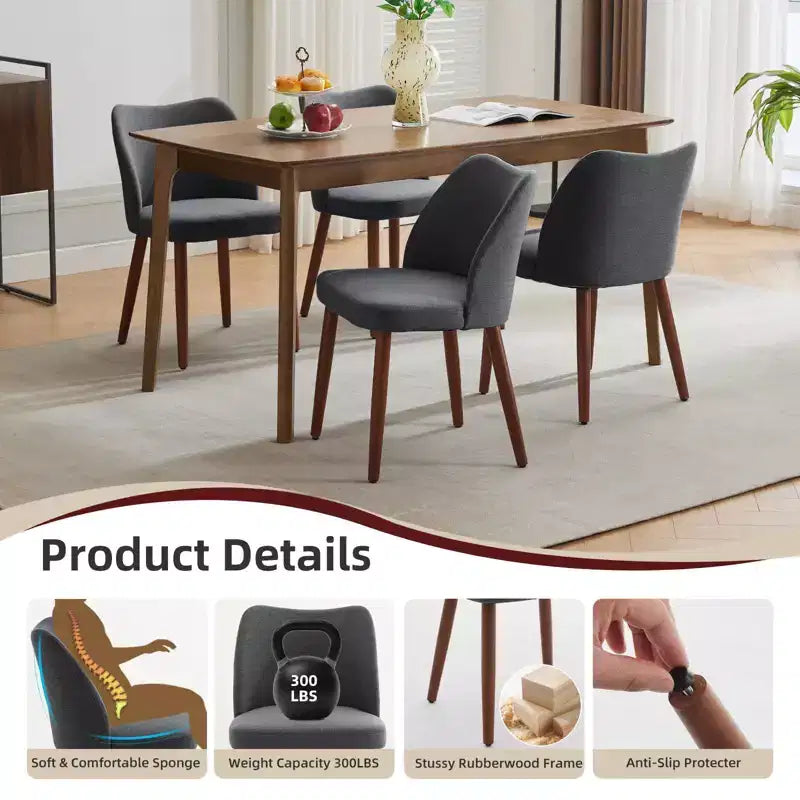 Sedie da pranzo set di 2, sedie moderne in lino per cucina con gambe in metallo, schienale alato e cuscini spessi, piedini regolabili per sala da pranzo, camera da letto, soggiorno
