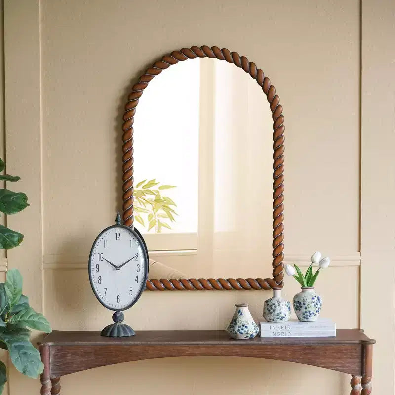 Modern Wood Wall Mirror, Brown Vanity Mirror for Bathroom, Decorative Accent Mirror for Living Room, Entryway, or Bedroom-Panipeachy