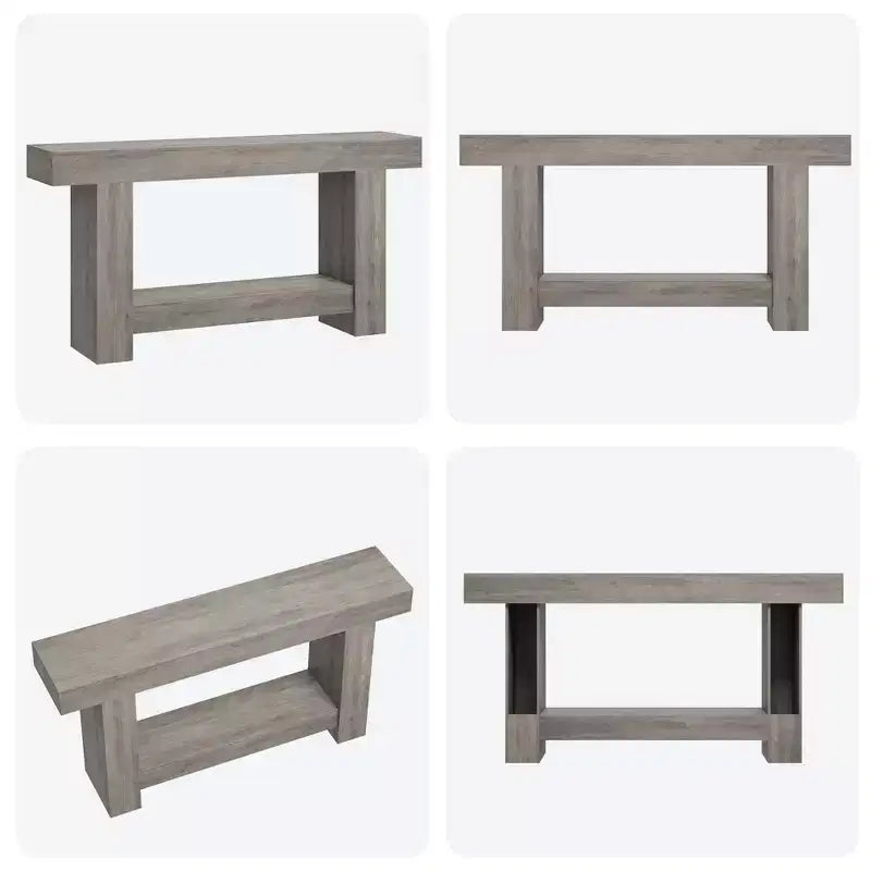 Console da Ingresso, Tavolo da Ingresso a 2 Livelli in Stile Rustico, Tavolo Lungo da Divano Accentato Dietro il Divano con Spazio di Archiviazione Aperto per Ingresso, Soggiorno, 63