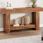 Console da Ingresso, Tavolo da Ingresso a 2 Livelli in Stile Rustico, Tavolo Lungo da Divano Accentato Dietro il Divano con Spazio di Archiviazione Aperto per Ingresso, Soggiorno, 63