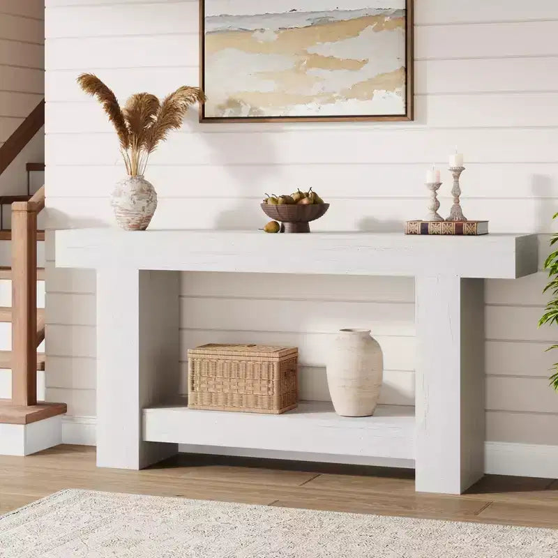 Console da Ingresso, Tavolo da Ingresso a 2 Livelli in Stile Rustico, Tavolo Lungo da Divano Accentato Dietro il Divano con Spazio di Archiviazione Aperto per Ingresso, Soggiorno, 63