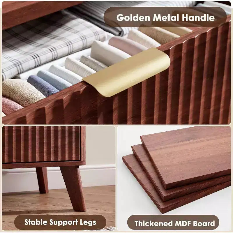Cassettiera a 9 cassetti per camera da letto, cassettiere larghe 154 cm con profilo curvo, cassetti in legno scanalato, cassettiera moderna per soggiorno