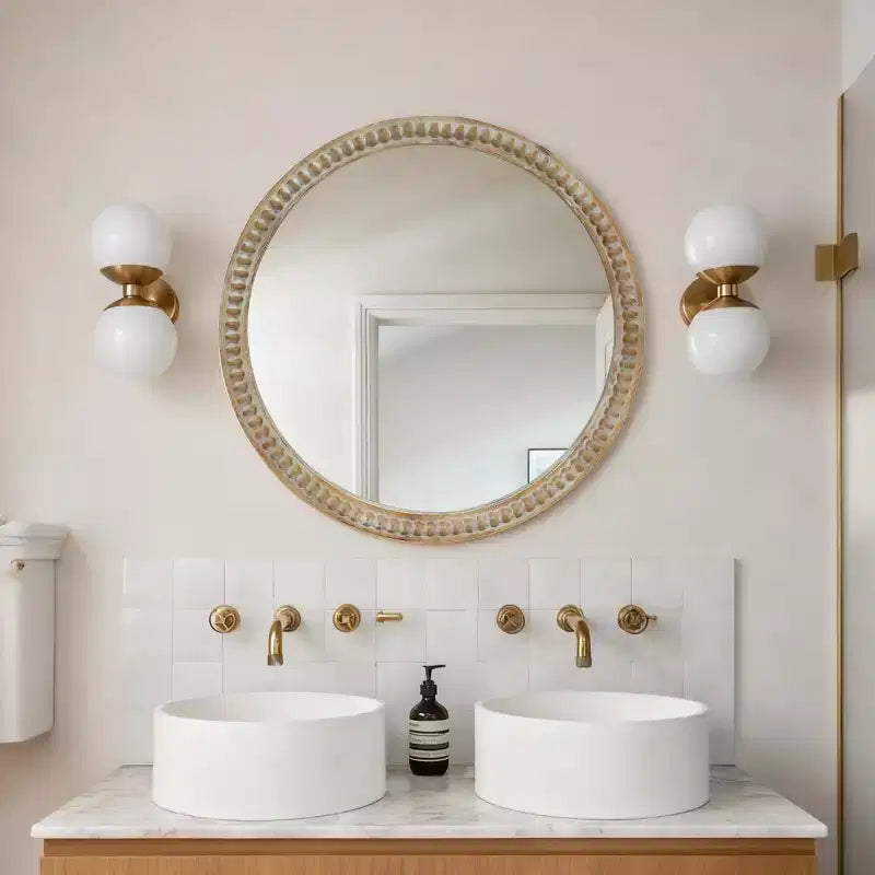 Specchio da parete rotondo moderno decorativo con cornice perline, specchio da bagno, specchio decorativo per soggiorno o ingresso
