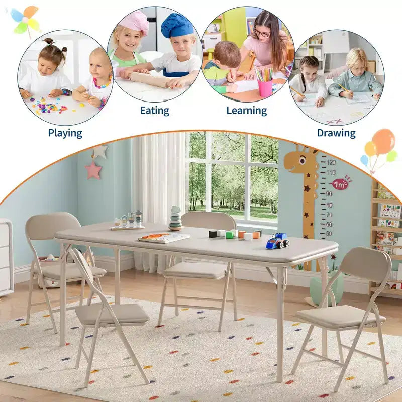 Tavolo Pieghevole Imbottito per Bambini, Leggero, Richiudibile, Nessun Montaggio Richiesto, per Sala Giochi, Pranzo, (Solo un Tavolo)