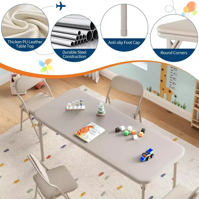 Tavolo Pieghevole Imbottito per Bambini, Leggero, Richiudibile, Nessun Montaggio Richiesto, per Sala Giochi, Pranzo, (Solo un Tavolo)