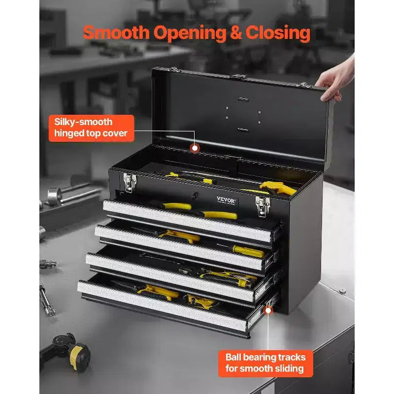 Cassetta porta attrezzi portatile in metallo da 20,5" - 4 cassetti, rivestimenti in EVA, guide con cuscinetti a sfera, chiudibile a chiave, verniciata a polvere