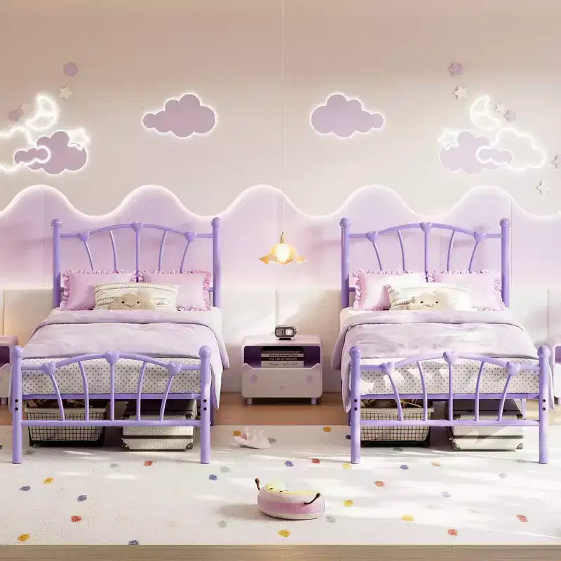 Elegante Letto a Piattaforma in Metallo a Forma di Cuore - Struttura Robusta con Supporto a Doghe, Vano Contenitore Sotto il Letto, Nessuna Rete a Molle Necessaria - Misura Singola, Bianco