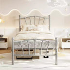 Elegante Letto a Piattaforma in Metallo a Forma di Cuore - Struttura Robusta con Supporto a Doghe, Vano Contenitore Sotto il Letto, Nessuna Rete a Molle Necessaria - Misura Singola, Bianco