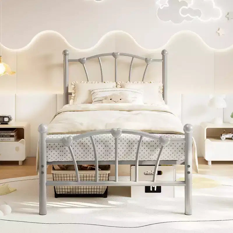 Elegante Letto a Piattaforma in Metallo a Forma di Cuore - Struttura Robusta con Supporto a Doghe, Vano Contenitore Sotto il Letto, Nessuna Rete a Molle Necessaria - Misura Singola, Bianco
