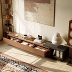 Mobile TV allungabile da 200-260 cm con 3 cassetti, design frontale strutturato e console multimediale moderna per soggiorno