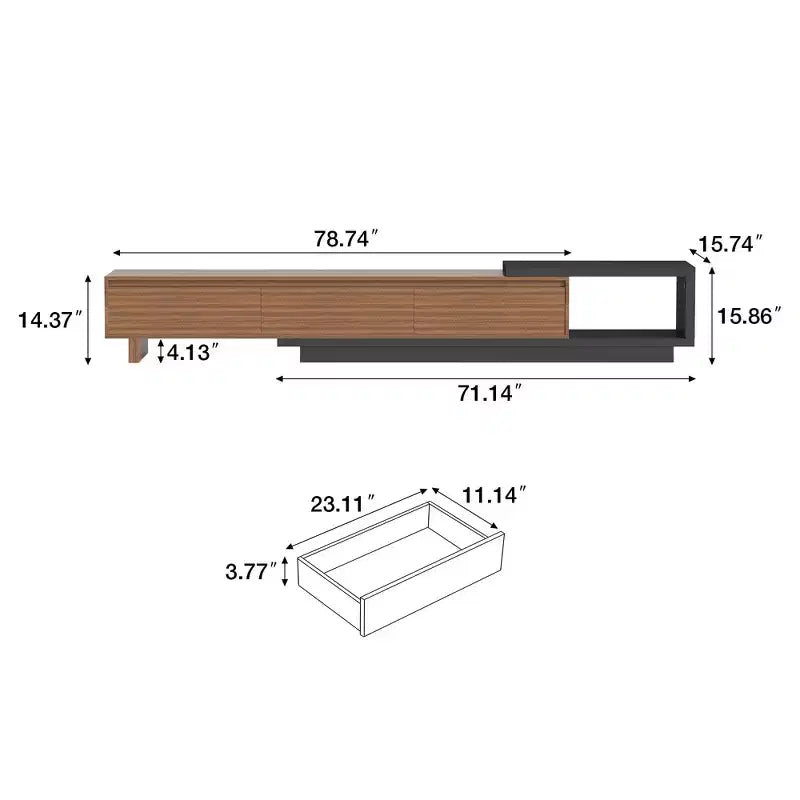 Mobile TV allungabile da 200-260 cm con 3 cassetti, design frontale strutturato e console multimediale moderna per soggiorno