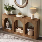 Consolle da 180 cm con cassetti, Tavolo da Ingresso in Legno con Ripiani Ad Arco per Foyer, Corridoio, Soggiorno, Stretto e Lungo, Marrone