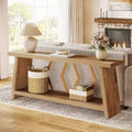 Lantine 70.86-Inch Extra Long 2-Tier Console Table, Light Oak Brown, for Living Room, Behind Couch, Entryway Hallway, with Storage.