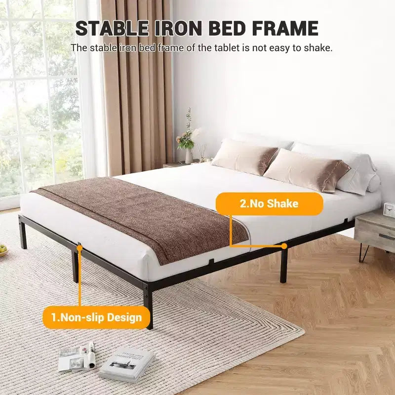 Struttura Letto in Metallo da 6 Pollici, Letto a Piattaforma California King / Twin XL, Acciaio Resistente, Senza Rete a Molle, Silenzioso