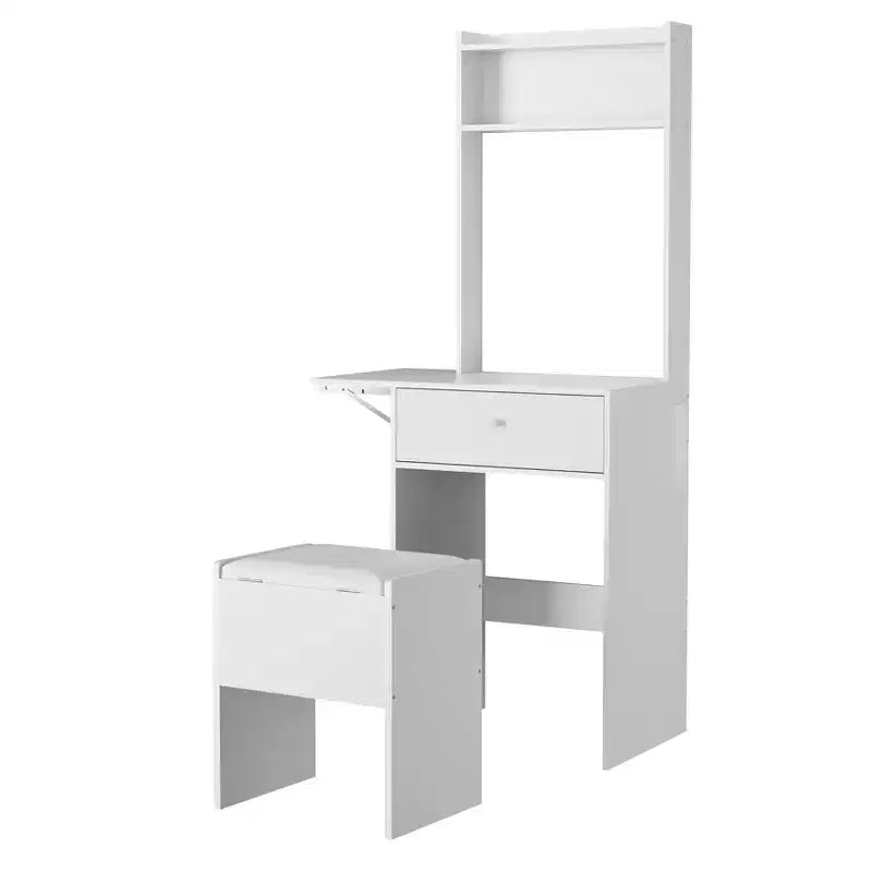 Tocador per trucco con specchio, tavolo da trucco da 59 pollici con luci LED, presa di corrente, sgabello, bianco