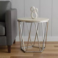 Tavolino Rotondo in Legno di Recupero Color Argento e Ferro (23")