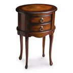 Tavolino ovale con due cassetti in legno scuro e ciliegio, 26"