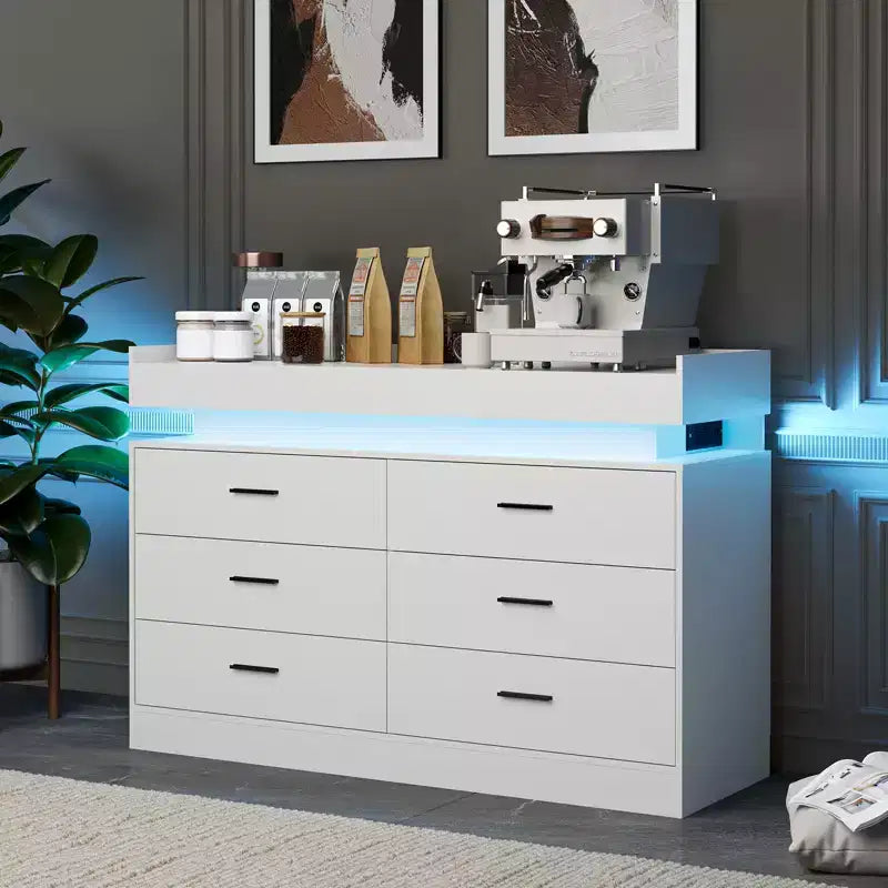 Mobile porta TV, Mobiletto da caffè con ripiano galleggiante, Credenza moderna a 6 cassetti per casa, soggiorno