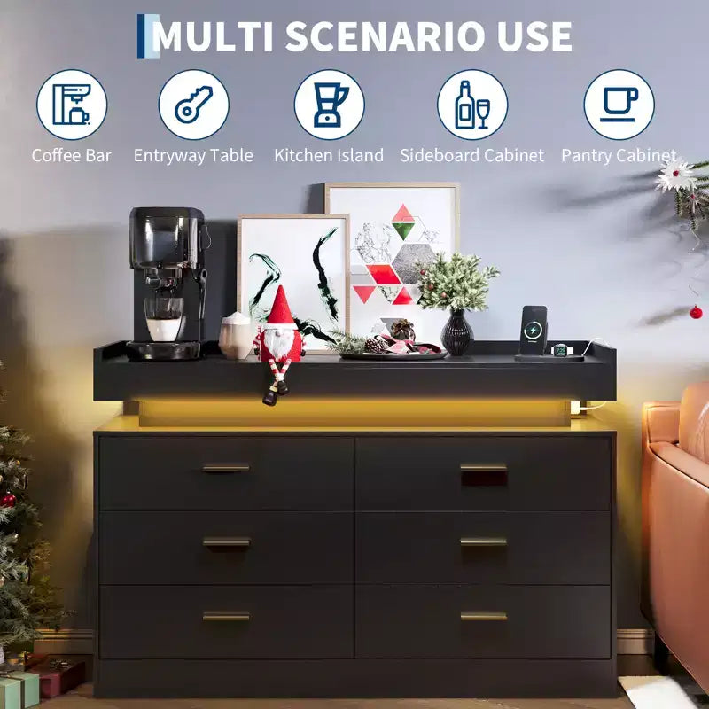 Mobile porta TV, Mobiletto da caffè con ripiano galleggiante, Credenza moderna a 6 cassetti per casa, soggiorno