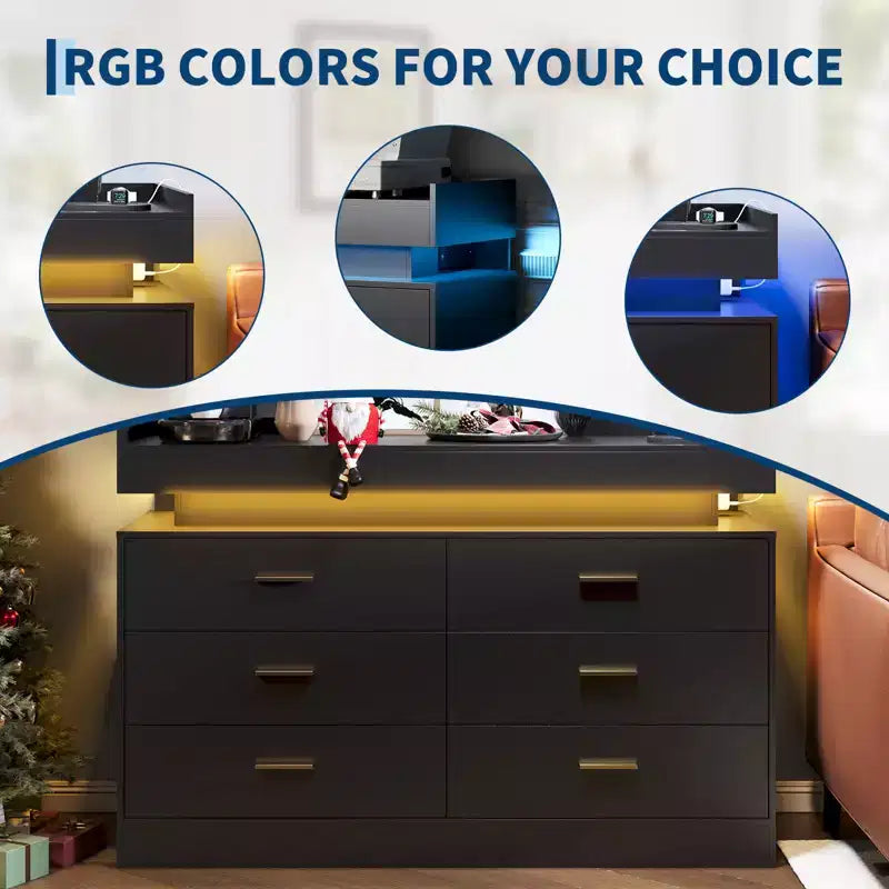 Mobile porta TV, Mobiletto da caffè con ripiano galleggiante, Credenza moderna a 6 cassetti per casa, soggiorno