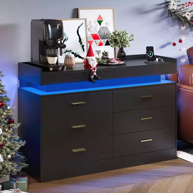 Mobile porta TV, Mobiletto da caffè con ripiano galleggiante, Credenza moderna a 6 cassetti per casa, soggiorno