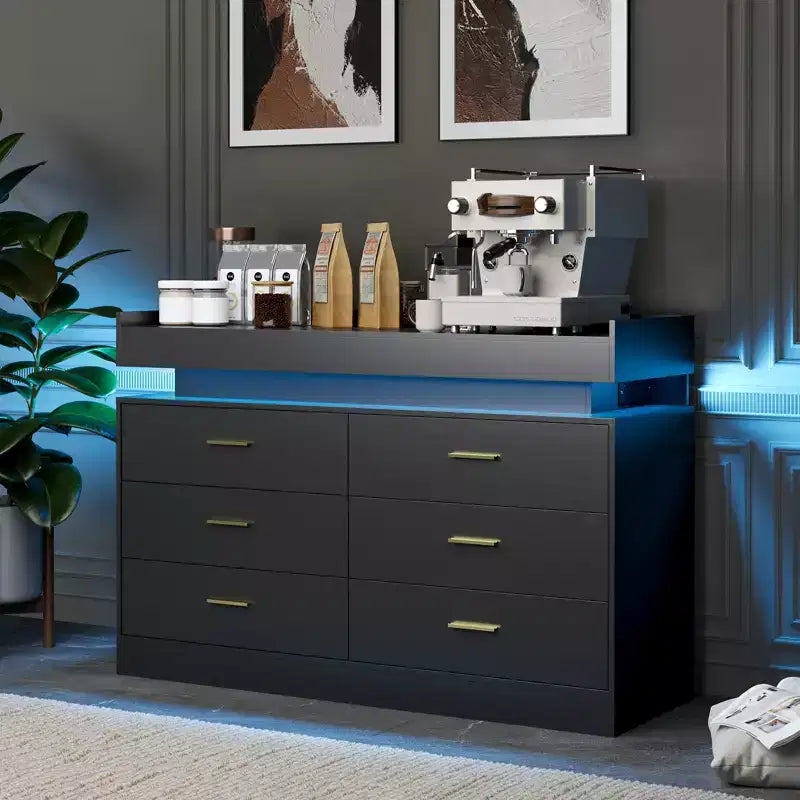 Mobile porta TV, Mobiletto da caffè con ripiano galleggiante, Credenza moderna a 6 cassetti per casa, soggiorno