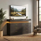 TV Stand Cabinet, Coffee Bar Cabinet Floating Countertop, Modern Sideboard Buffet 6 Drawers for Home, Living Room