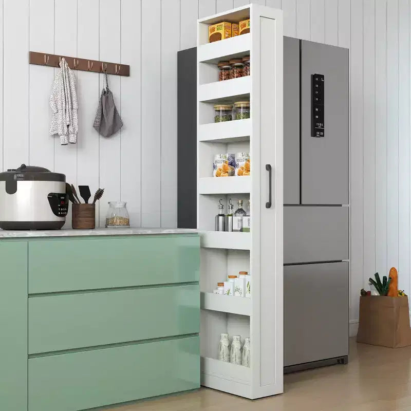 Scaffale portaoggetti estraibile multifunzionale a 7 livelli, 71 cm, scaffale aperto su un lato, organizer per cucina, soggiorno e spazi stretti, bianco
