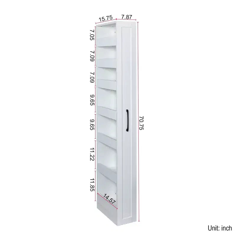 Scaffale portaoggetti estraibile multifunzionale a 7 livelli, 71 cm, scaffale aperto su un lato, organizer per cucina, soggiorno e spazi stretti, bianco