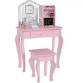 Kids Vanity with Lighted Mirror, Little Girl Vanity and Stool, Toddler Makeup Table Set and Makeup Playset for 3-8 Girls