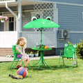 Set Tavolo e Sedie Pieghevoli per Bambini, Tavolo da Picnic con Motivo a Rana Rimovibile e Ombrellone Regolabile in Altezza per Giardino, Cortile, Verde