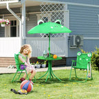 Set Tavolo e Sedie Pieghevoli per Bambini, Tavolo da Picnic con Motivo a Rana Rimovibile e Ombrellone Regolabile in Altezza per Giardino, Cortile, Verde