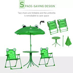 Set Tavolo e Sedie Pieghevoli per Bambini, Tavolo da Picnic con Motivo a Rana Rimovibile e Ombrellone Regolabile in Altezza per Giardino, Cortile, Verde