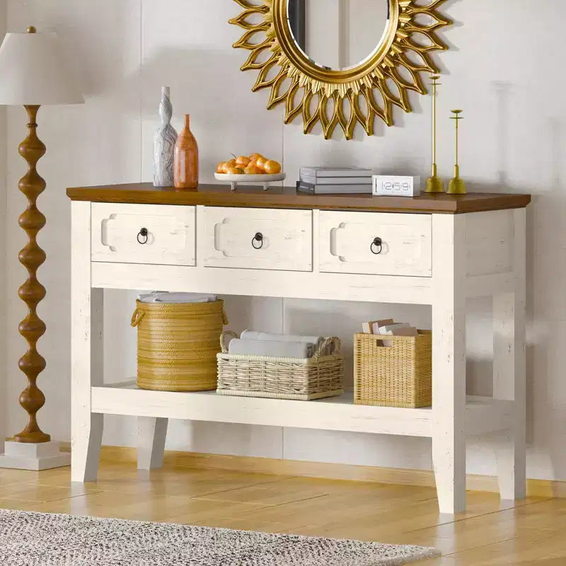 Consolle da 47 pollici con cassetti, tavolo da ingresso rustico stile fattoria con ripiano inferiore e gambe in legno massello per ingresso, soggiorno, atrio, foyer