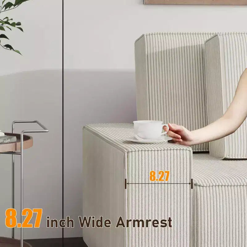 Divano componibile modulare 96, moderno divano a strisce in velluto a coste a forma di L con pouf mobile, divani componibili per soggiorno, camera da letto