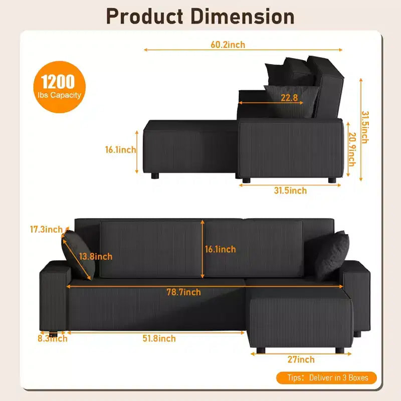Divano componibile modulare 96, moderno divano a strisce in velluto a coste a forma di L con pouf mobile, divani componibili per soggiorno, camera da letto