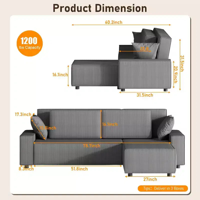 Divano componibile modulare 96, moderno divano a strisce in velluto a coste a forma di L con pouf mobile, divani componibili per soggiorno, camera da letto